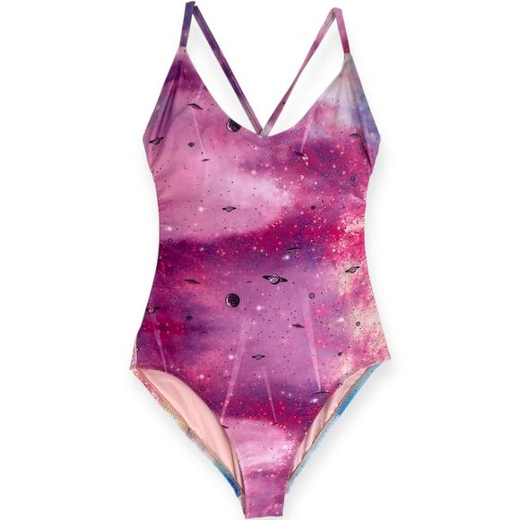 Wildfox Pink Space Cadet Galaxy Blue Print One Piece Tie Dye Festival NWT Small - Picture 4 of 14